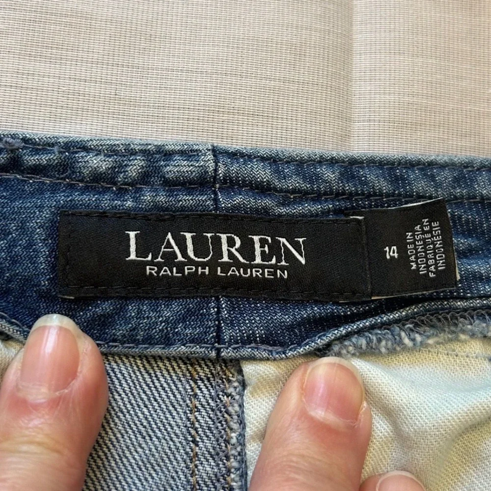 Lauren Ralph Lauren Denim Shorts Womens 14 Blue Paperbag Waist Belted High Rise